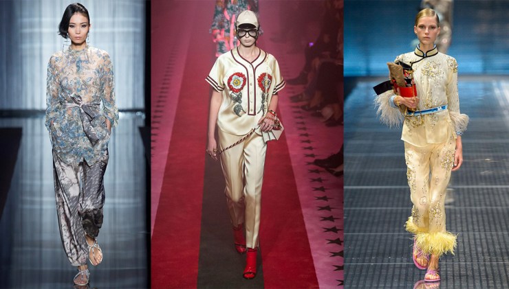 De gauche à droite : Giorgio Armani – Gucci – Prada – Collage by Eleonore Terzian – Photo Imaxtree